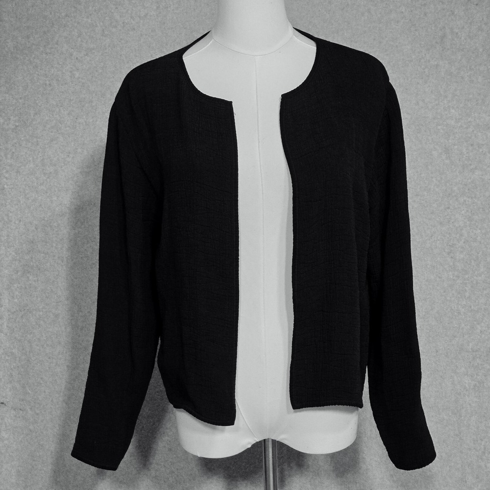 Eileen Fisher Cardigan Sweater Womens Size M Black Classic Open Front Western